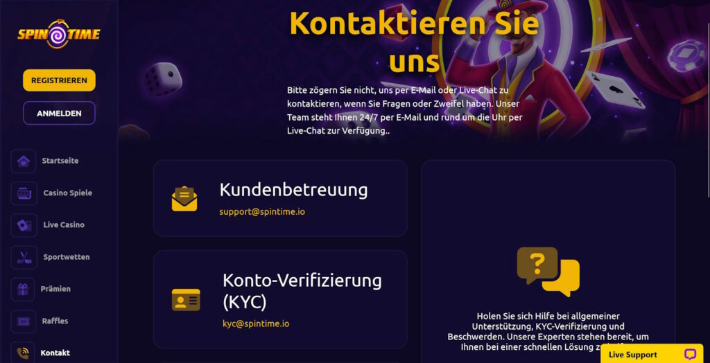spintime casino support