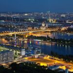 Wien Donau Stadtansicht bei Nacht